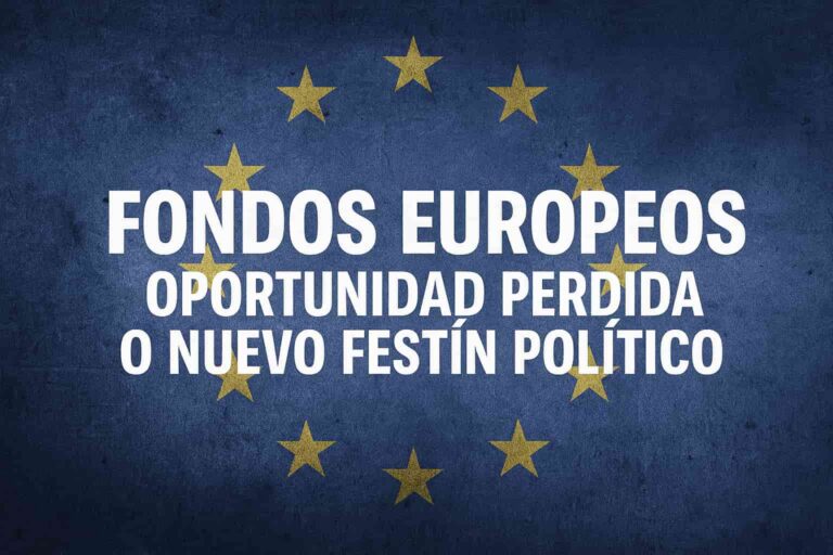 Bandera de la Unión Europea con el rótulo «Fondos europeos»